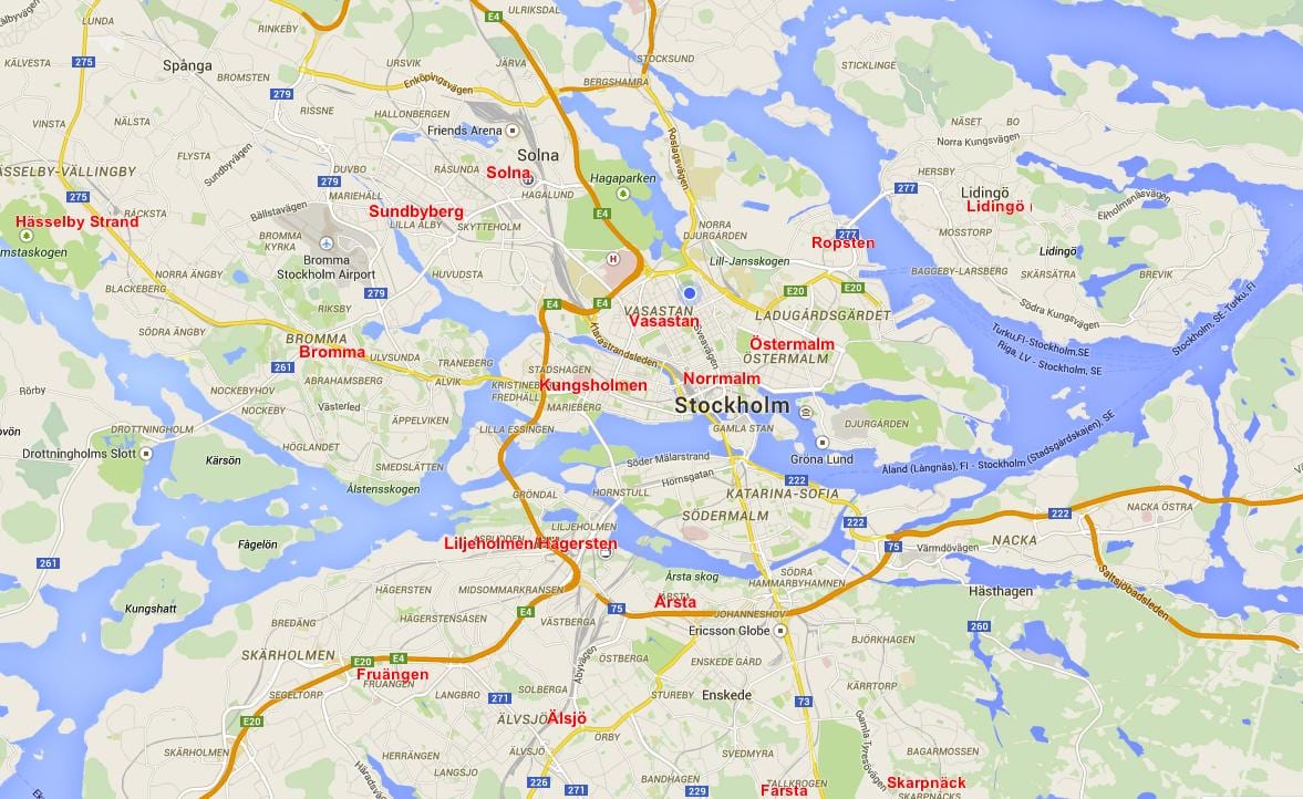 mapa štvrtí Štokholme