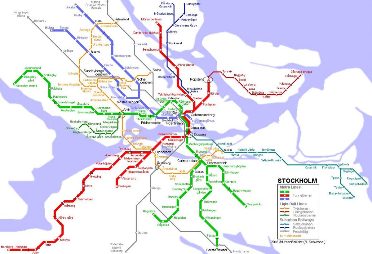 Švédsko tunnelbana mapu