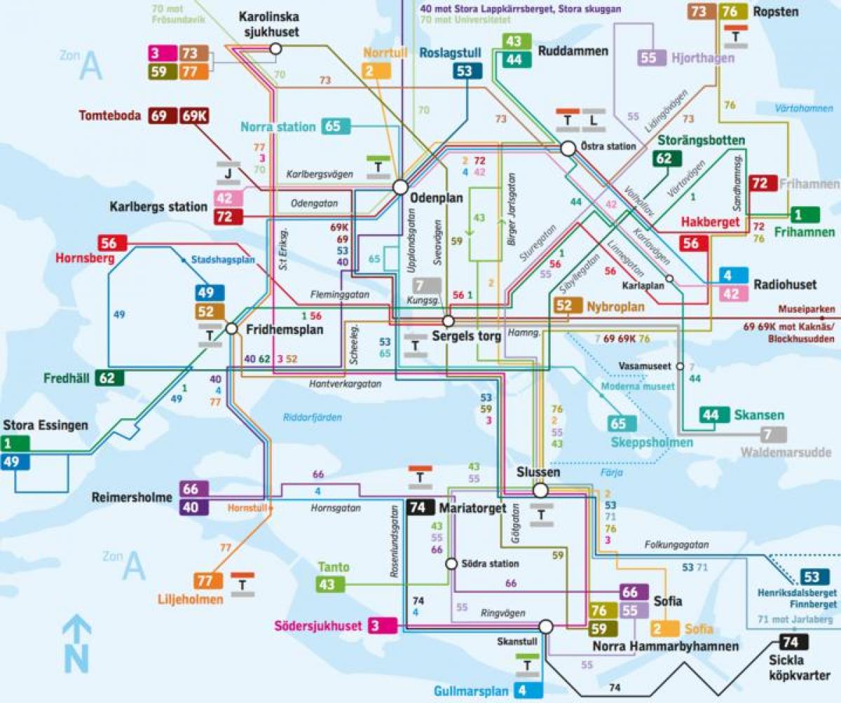 Štokholme autobusové linky mapu
