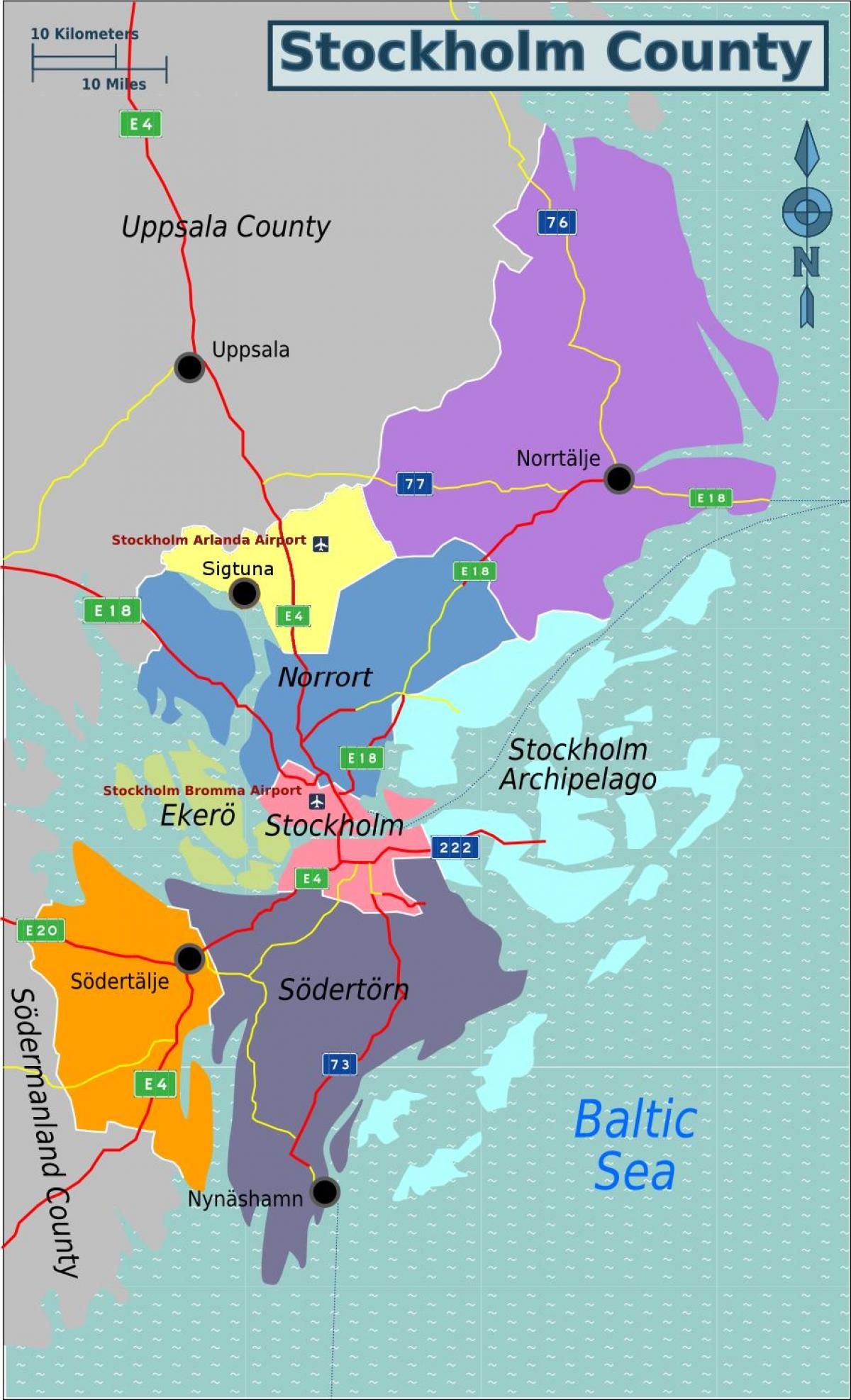 mapa Štokholme vo Švédsku oblasti