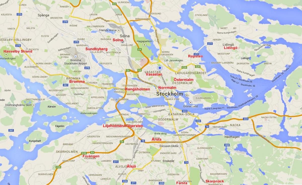 mapa štvrtí Štokholme