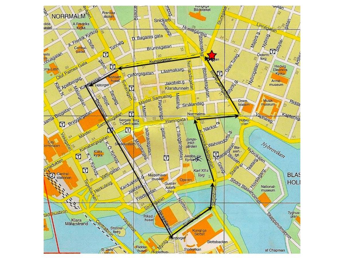 pešia prehliadka Štokholmu mapu