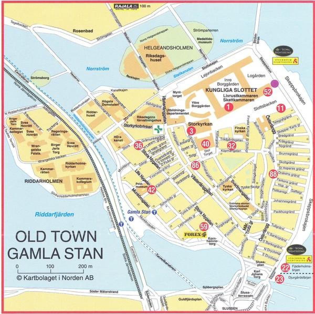 mapa starého mesta v Štokholme vo Švédsku