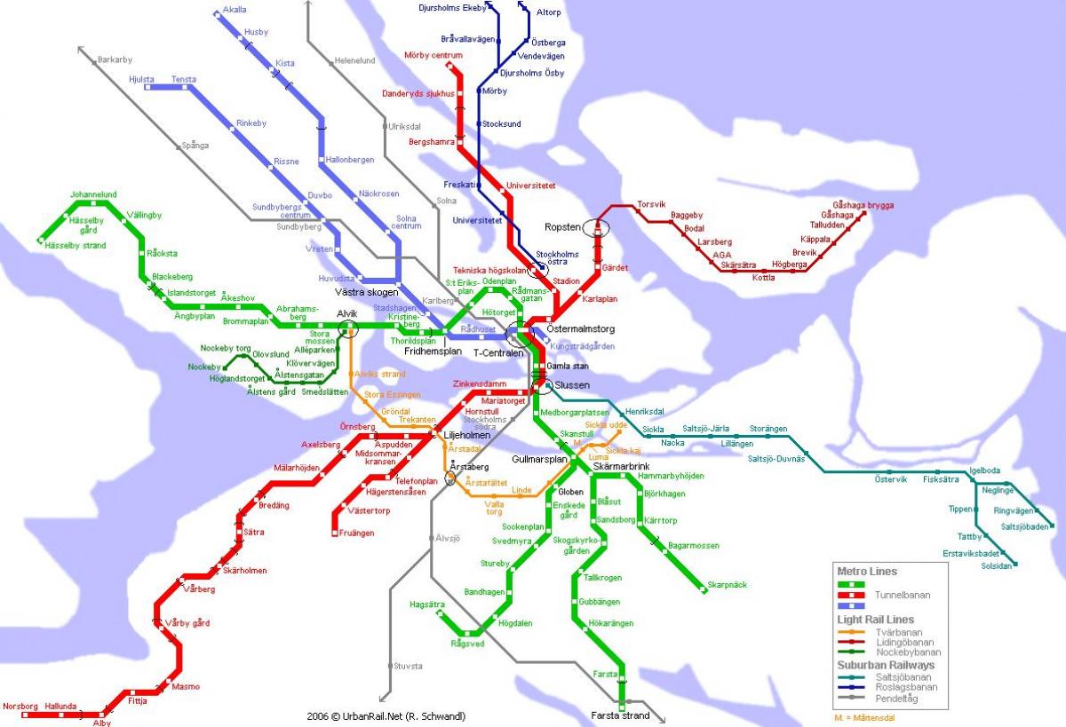 metro mapu Štokholme vo Švédsku
