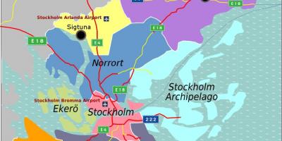 Mapa Štokholme vo Švédsku oblasti